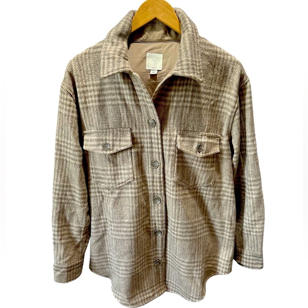 Joie Gray Beige Plaid Shacket Shirt Jacket  Shacket | Wool Blend | Size M